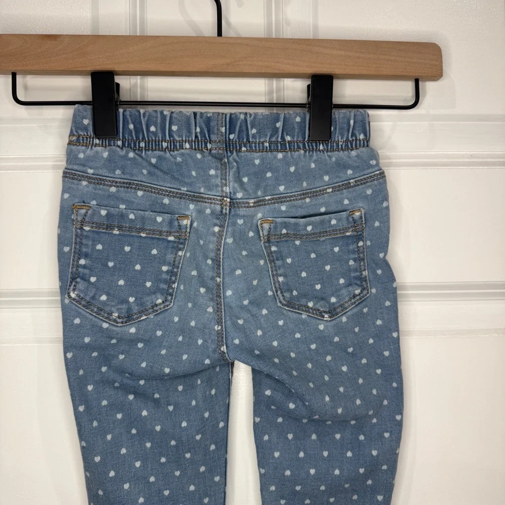Old Navy Girls Heart‎ Print Jeggings Light Wash Blue Denim Pull On Pants Size 4T